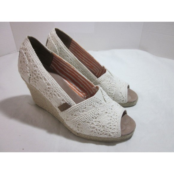 Madden Girl  Wedges Heel  Shoes Open Toe Size 7 Ivory Cloth Platform Wedges - Picture 3 of 8